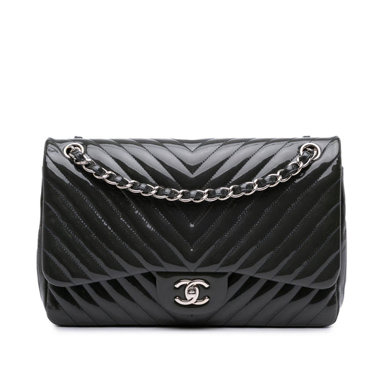 Chanel Jumbo Classic Chevron Patent Double Flap Handbag Flap 2