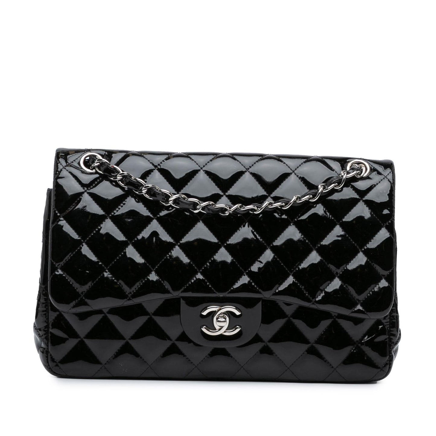 Chanel Jumbo Classic Patent Double Flap Handbag Flap 11