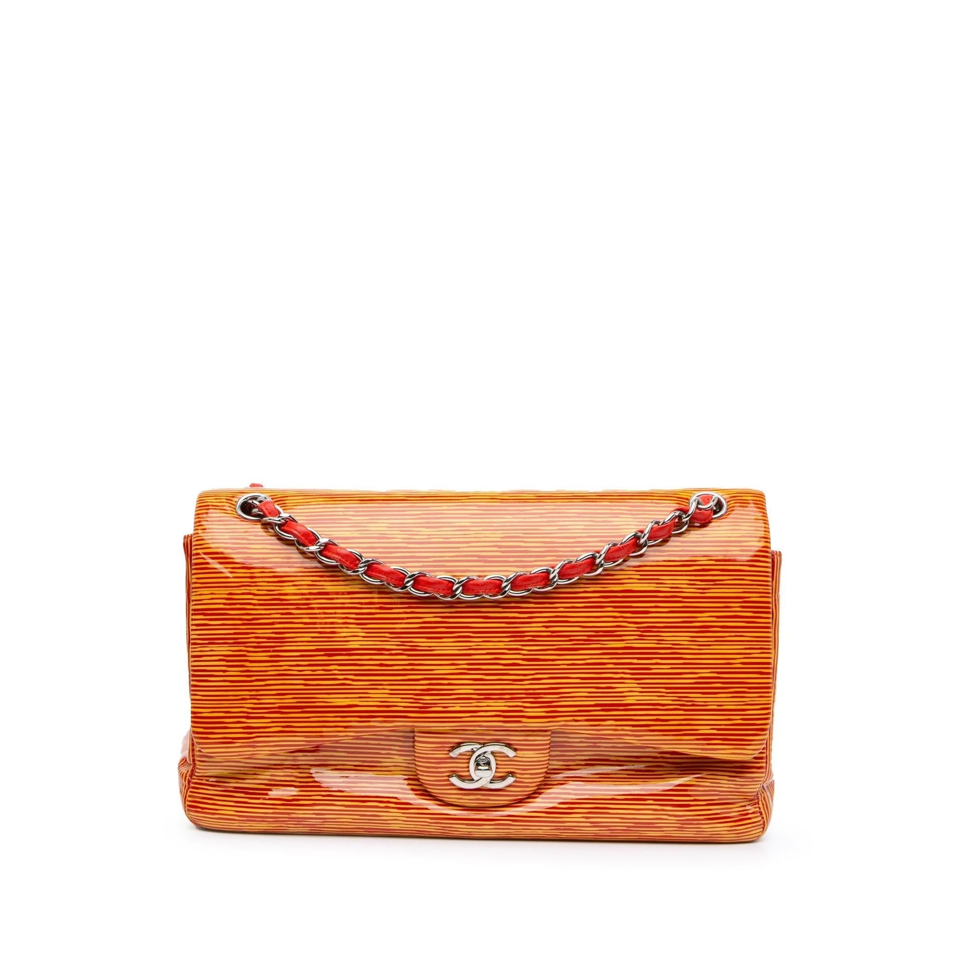 Chanel Jumbo Classic Patent Stiped Double Flap Handbag Double Flap