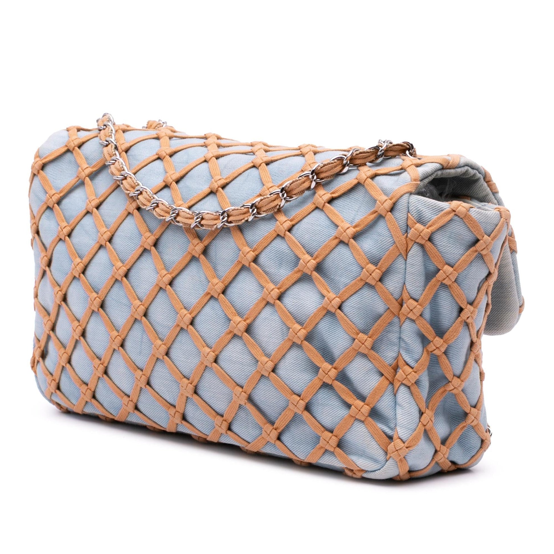 Chanel Jumbo Denim Canebiers Net Flap Handbag