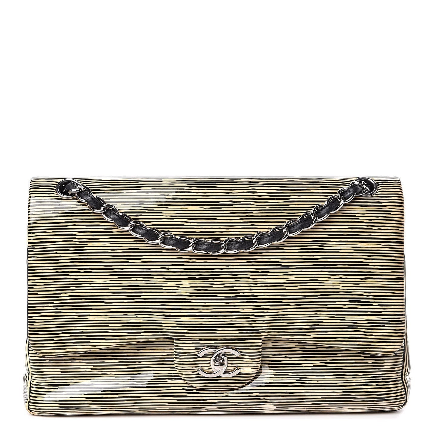 Chanel Patent Calfskin Striped Jumbo Double Flap Handbag