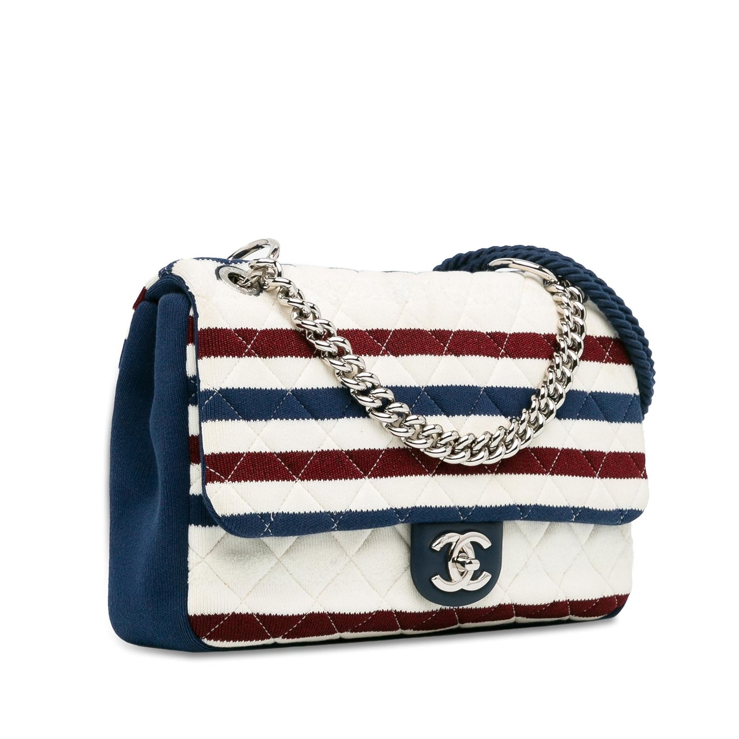 Chanel Jumbo Stripe Jersey Felt Rope Flap Handbag
