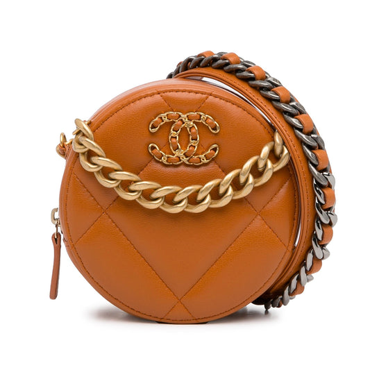 Chanel Lambskin 19 Round Clutch Bag With Chain