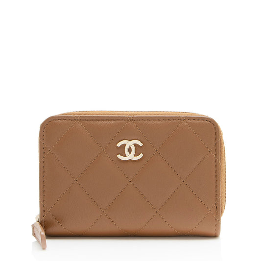 Chanel Lambskin CC Zip Around Coin Purse Wallet Case