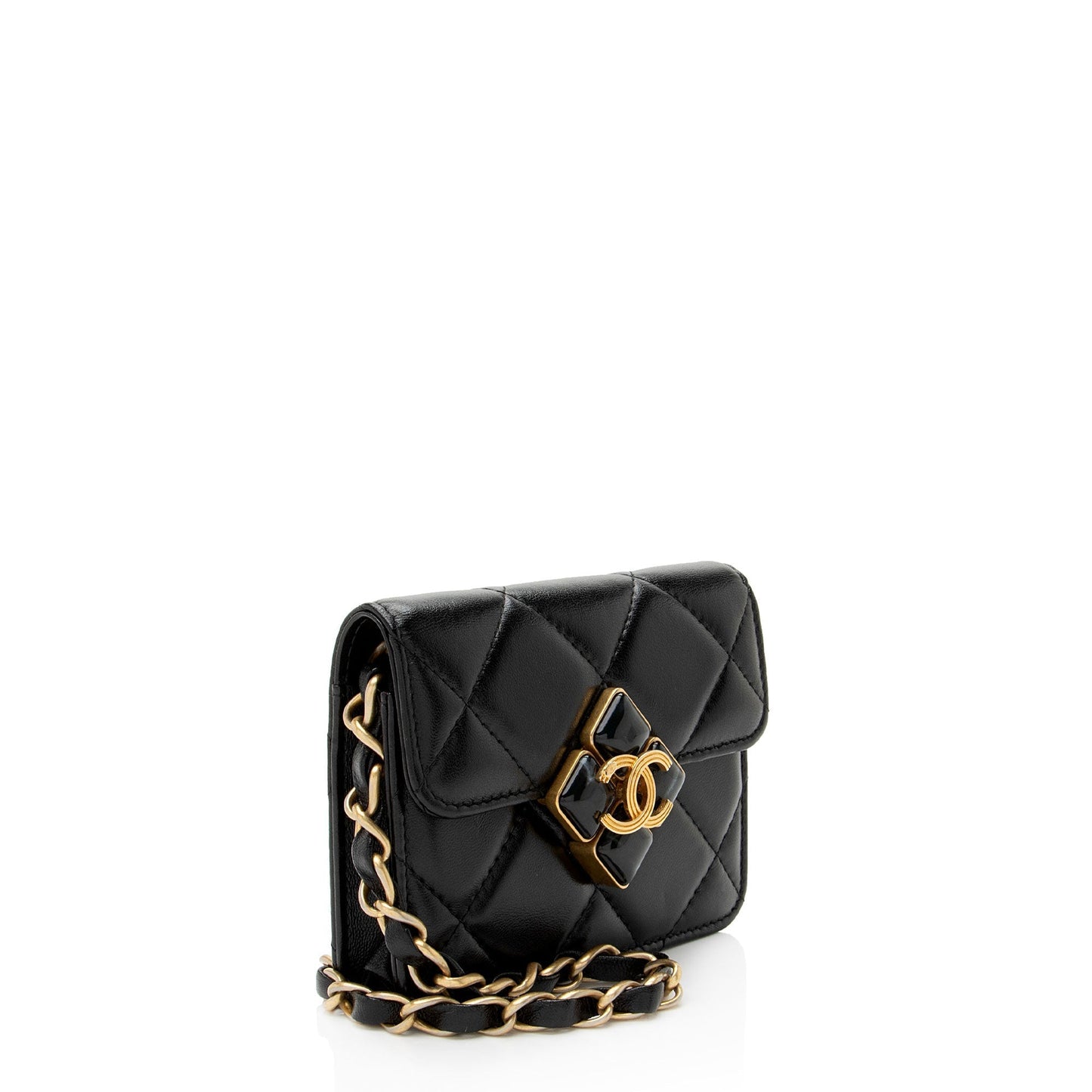 Chanel Lambskin Diamond Card Holder on Lock Wallet Case