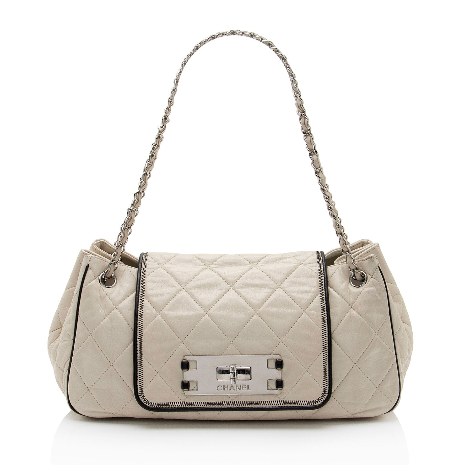 Chanel Lambskin Mademoiselle East West Accordion SHF-L7kNwO Lock Shoulder Bag