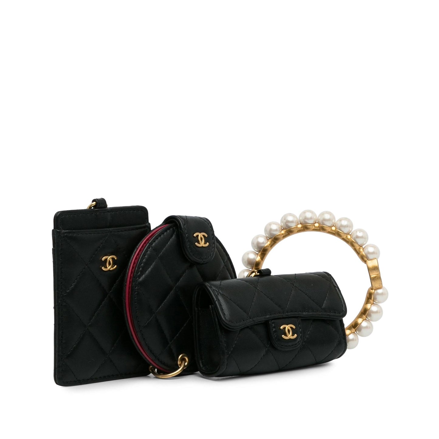 Chanel Lambskin Pearl Crown CC Wristlet Multi Handbag