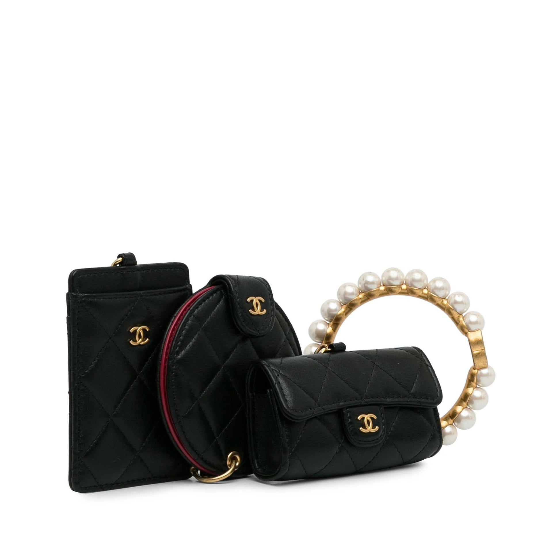 Chanel Lambskin Pearl Crown CC Wristlet Multi Handbag