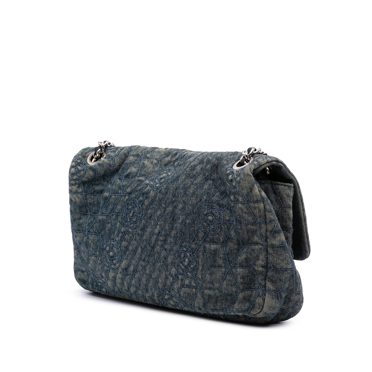 Chanel Embroidered Denim Camellia Flap Handbag