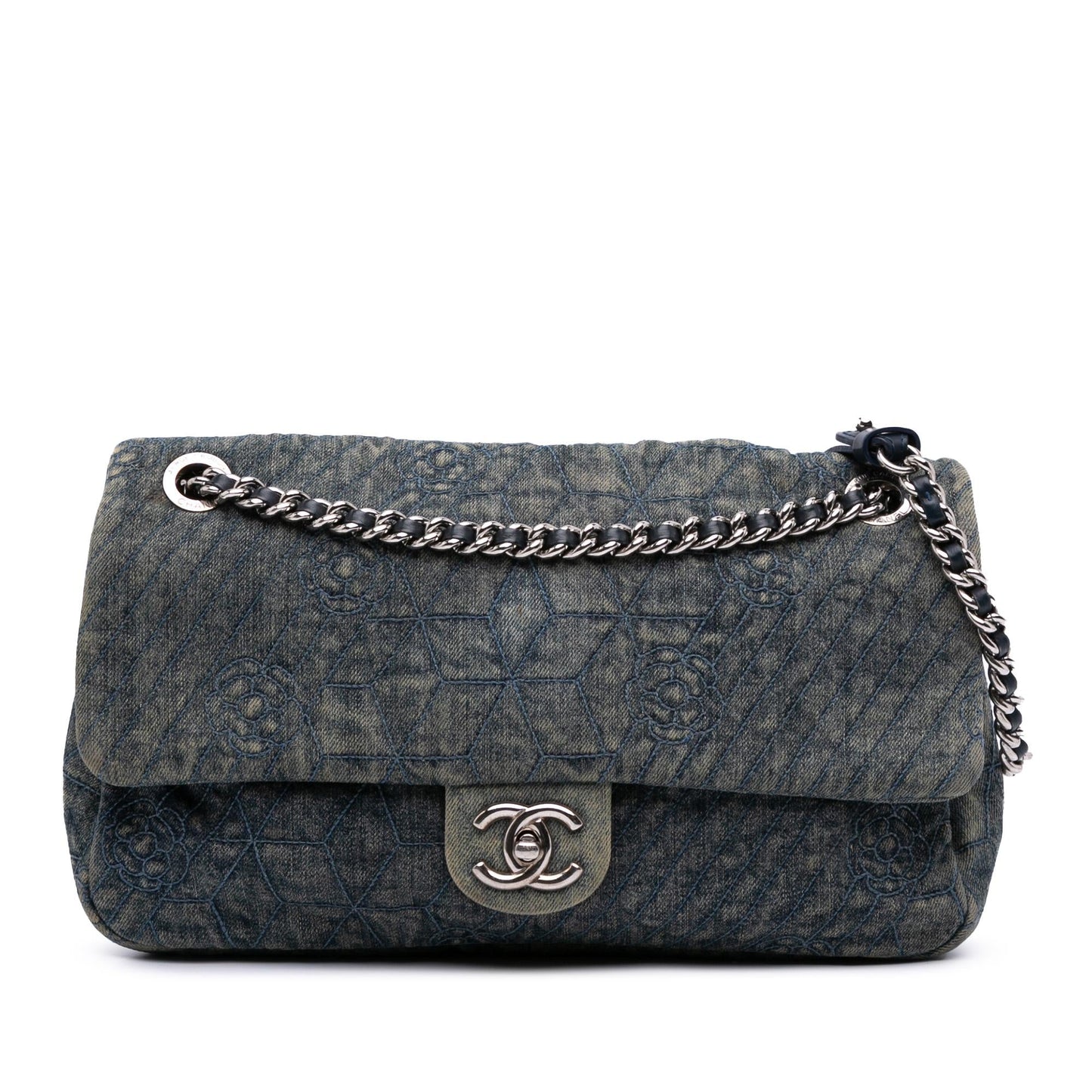 Chanel Embroidered Denim Camellia Flap Handbag Flap 1