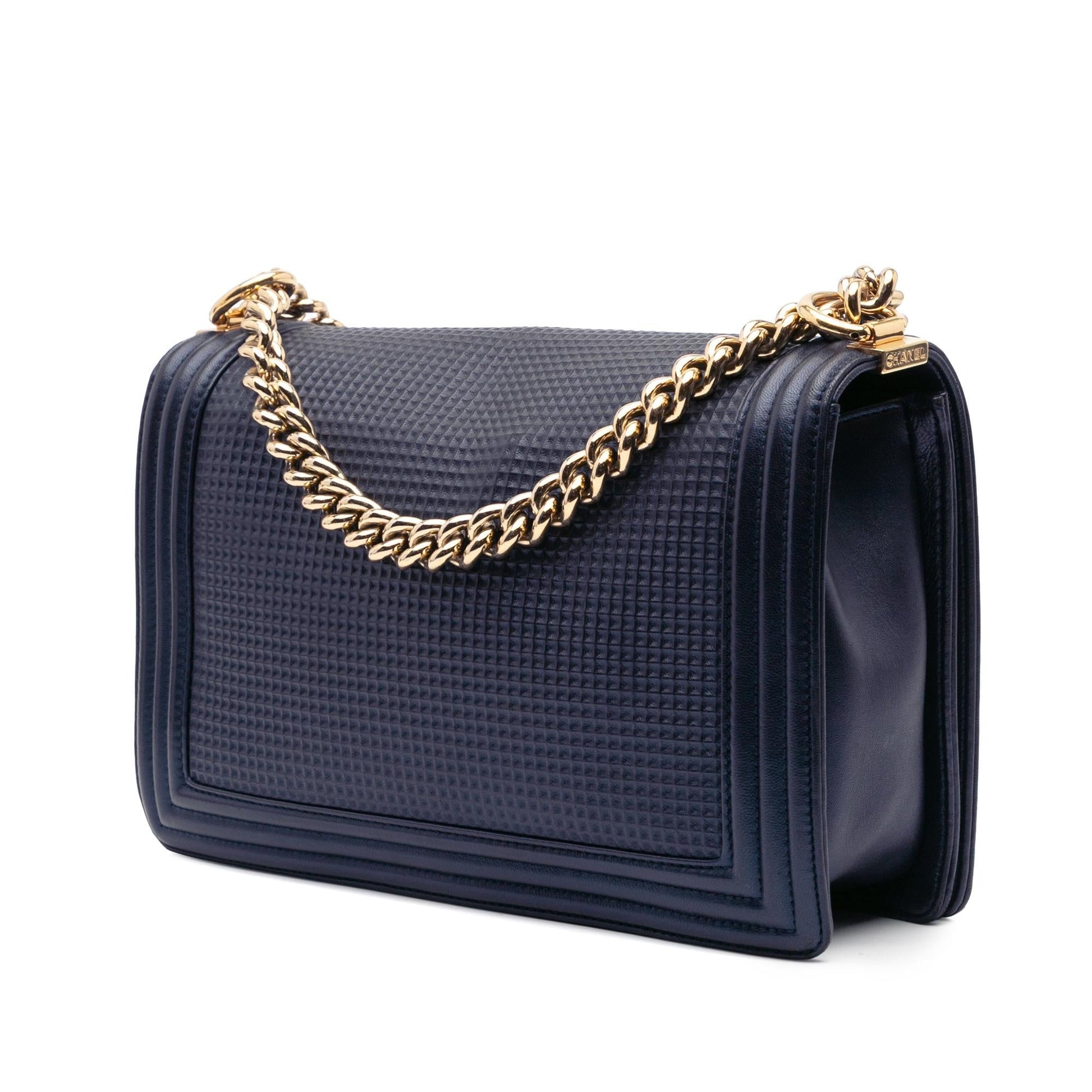 Chanel Lambskin Embossed Boy Cube Flap Handbag