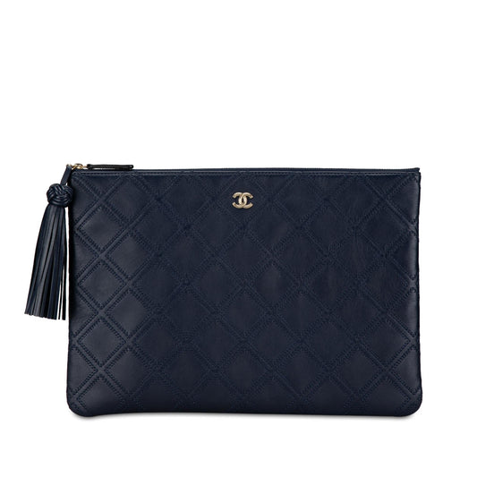 Chanel Quilted Lambskin Double Stitch Tassel O Clutch Bag