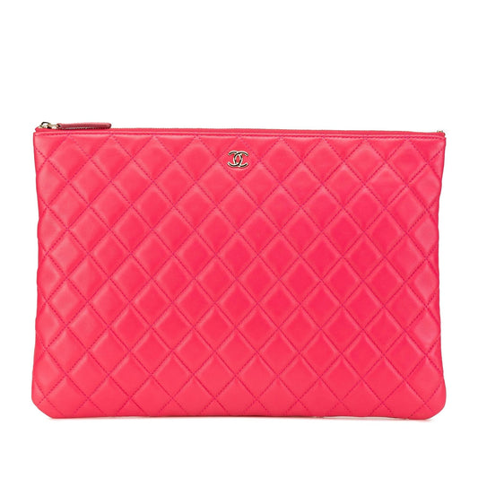 Chanel Quilted Lambskin O Clutch Bag