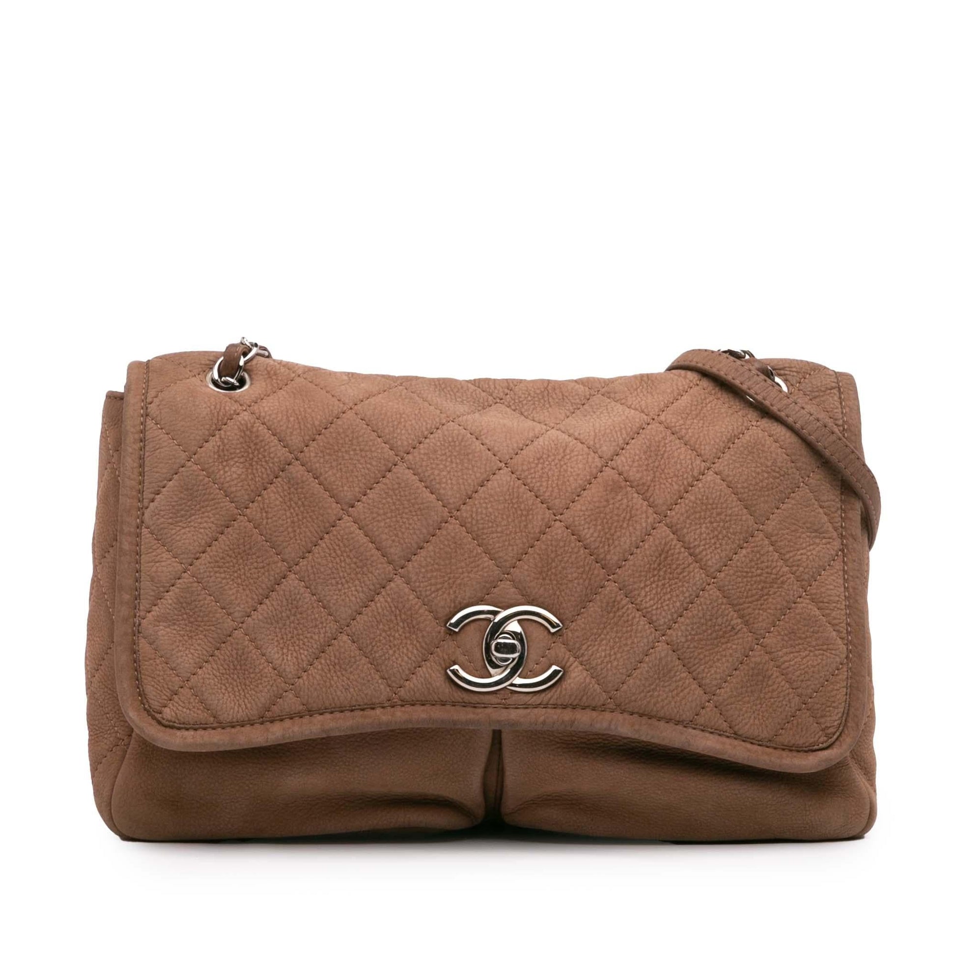 Chanel Quilted Nubuck Natural Beauty Split Pocket Handbag Pocket Flap