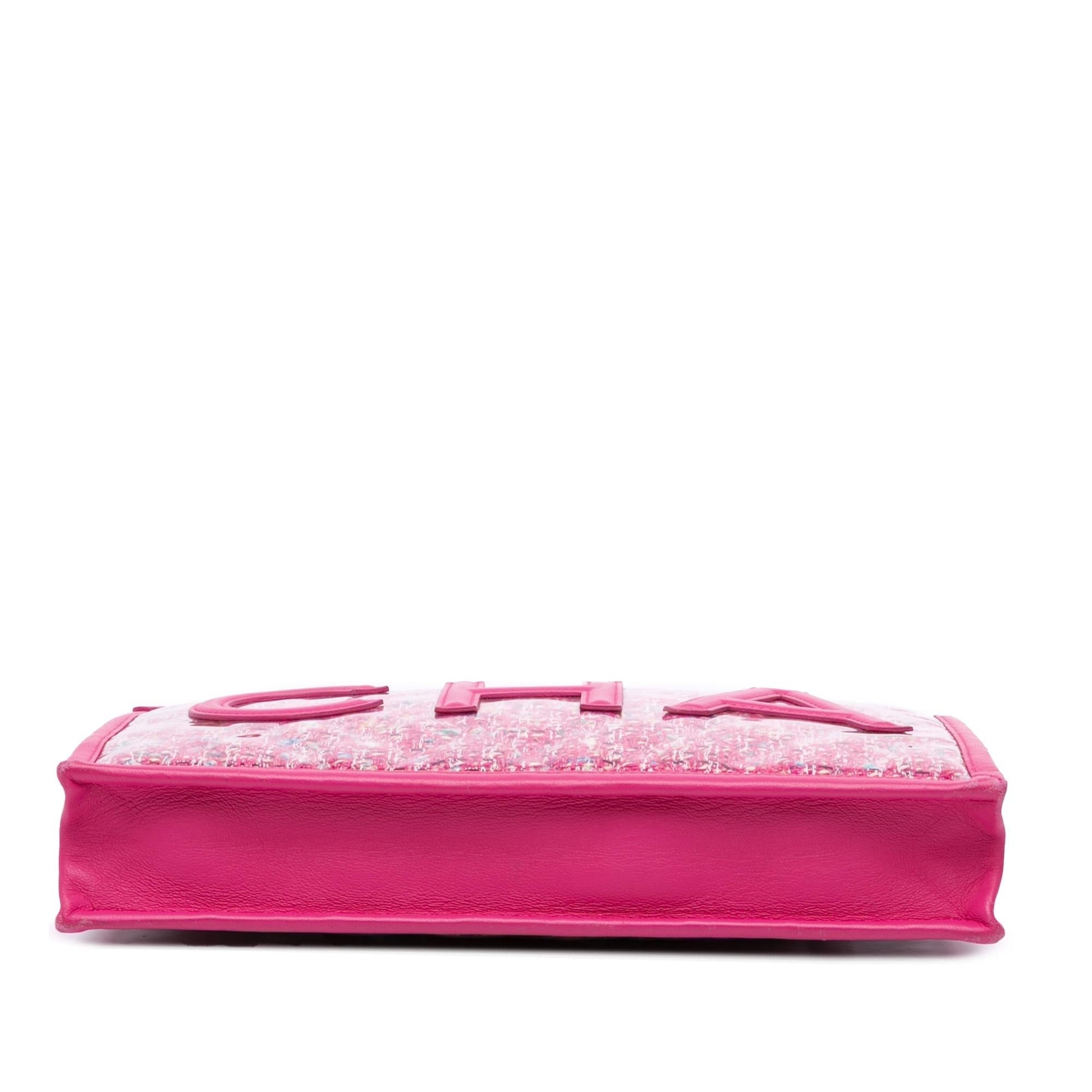 Chanel Tweed PVC Logo Wristlet Handbag