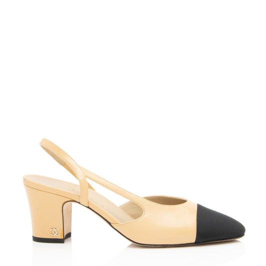 Chanel Grosgrain Cap Toe Pumps - Size 6.5 Leather Denim Shoes