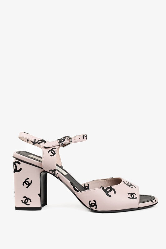 Chanel Light Pink CC-Print Leather Sandals