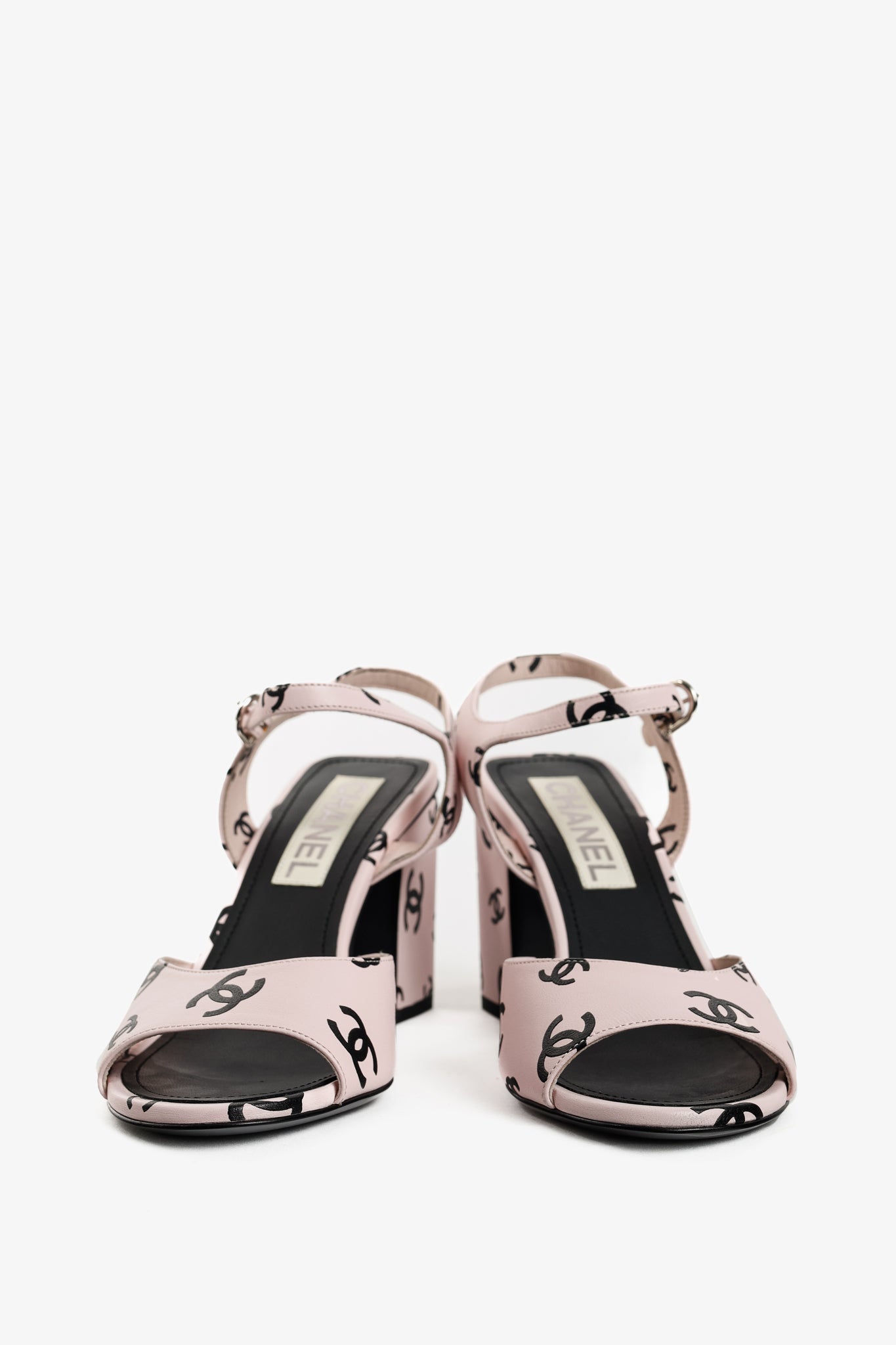 Chanel Light Pink CC-Print Leather Sandals