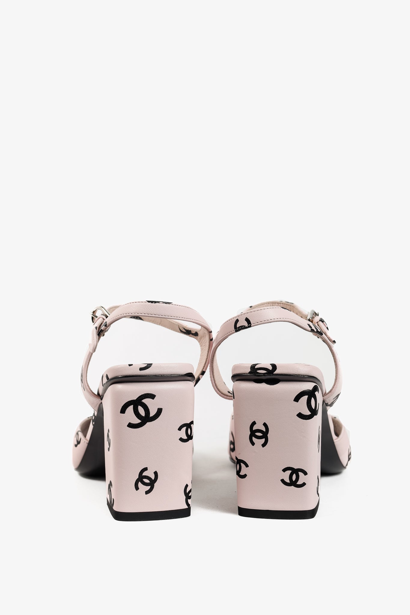 Chanel Light Pink CC-Print Leather Sandals