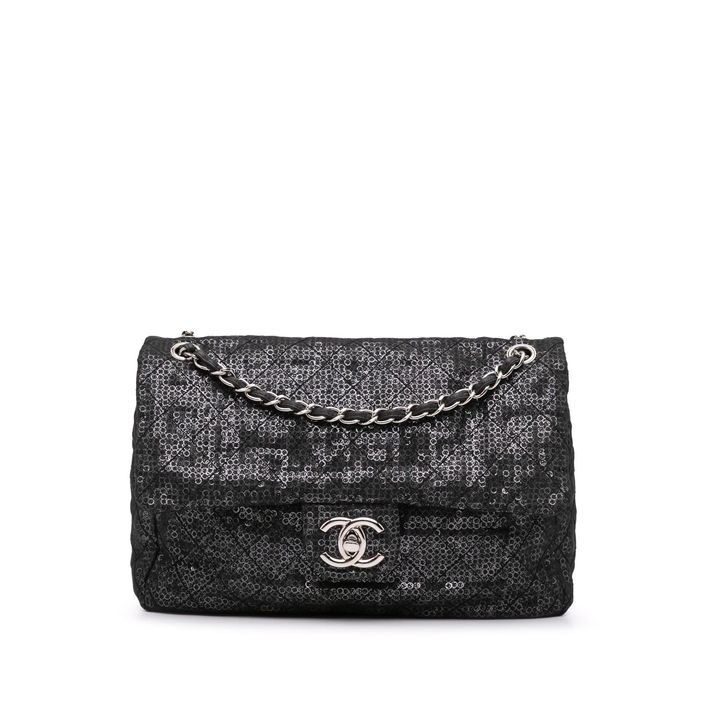 Chanel Maxi Hidden Sequins Mesh Flap Handbag