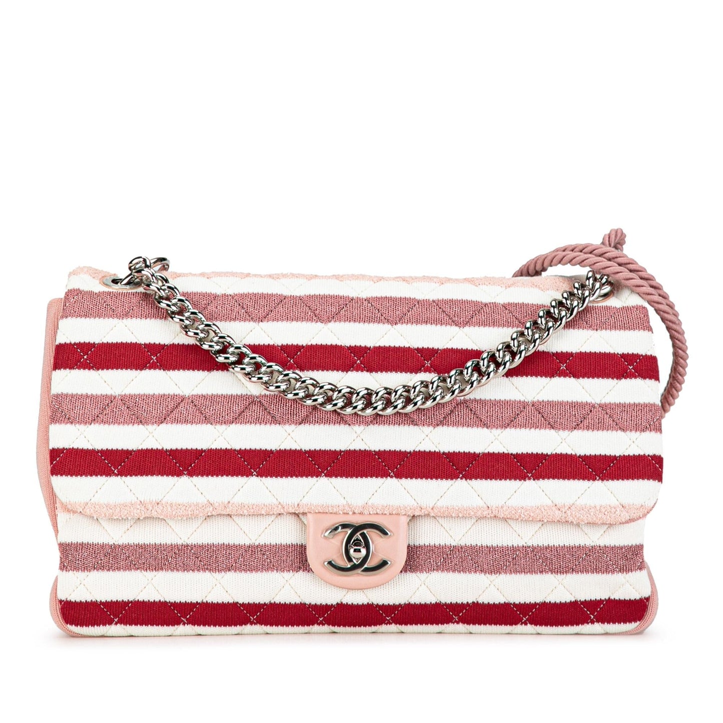 Chanel Maxi Stripe Jersey Felt Rope Flap Handbag
