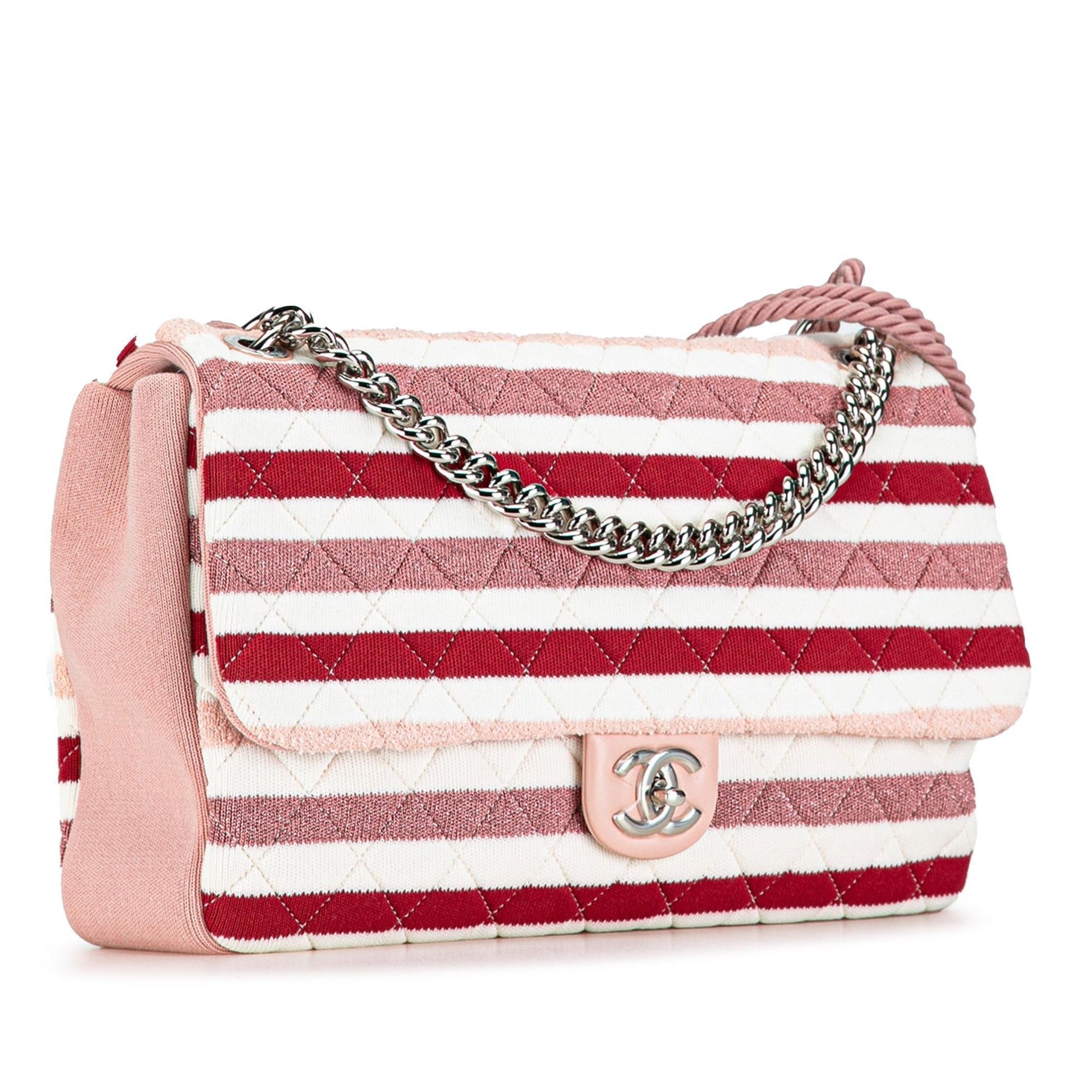Chanel Maxi Stripe Jersey Felt Rope Flap Handbag Shg Zvi1G1