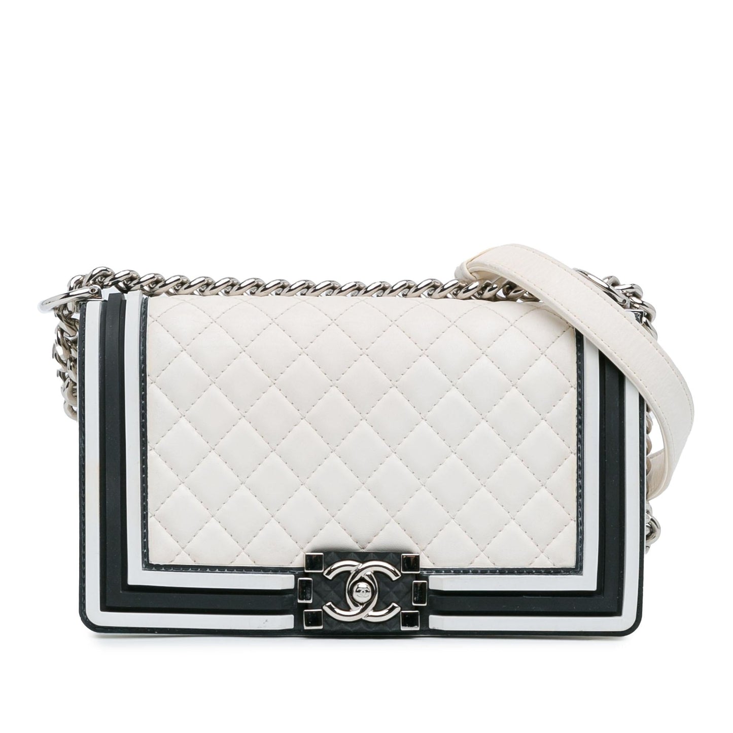 Chanel Bicolor Lambskin Rubber Boy Flap Handbag Boy Flap