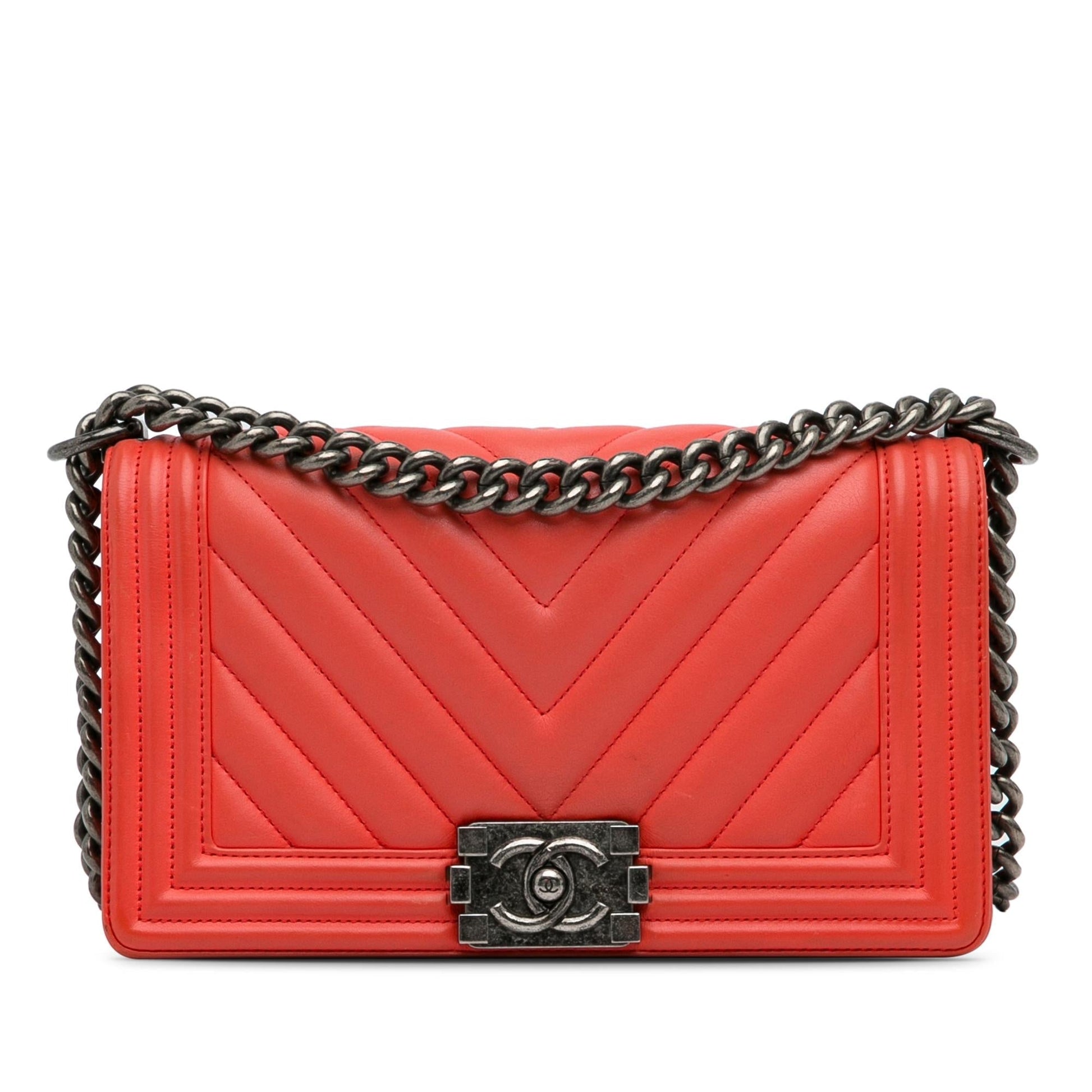 Chanel Calfskin Chevron Boy Flap Handbag