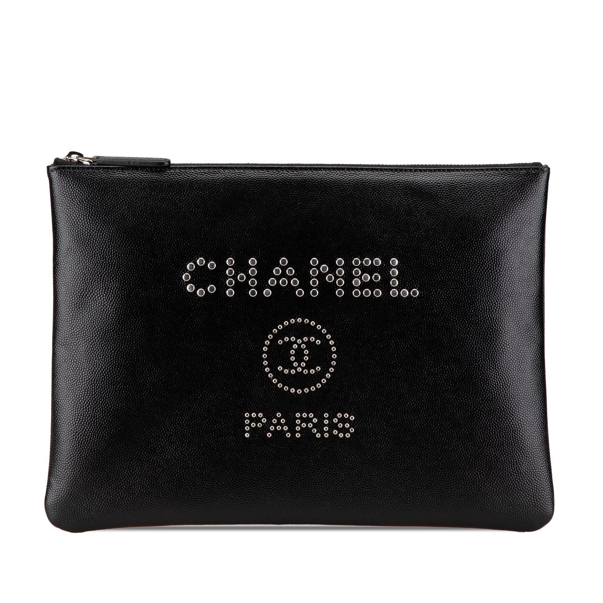 Chanel Caviar Deauville Studded O Clutch Bag