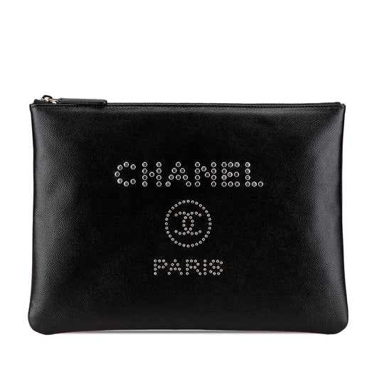 Chanel Caviar Deauville Studded O Clutch Bag