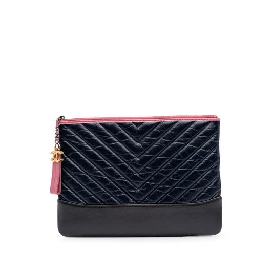 Chanel Chevron Aged Calfskin Gabrielle Cosmetic Clutch Bag