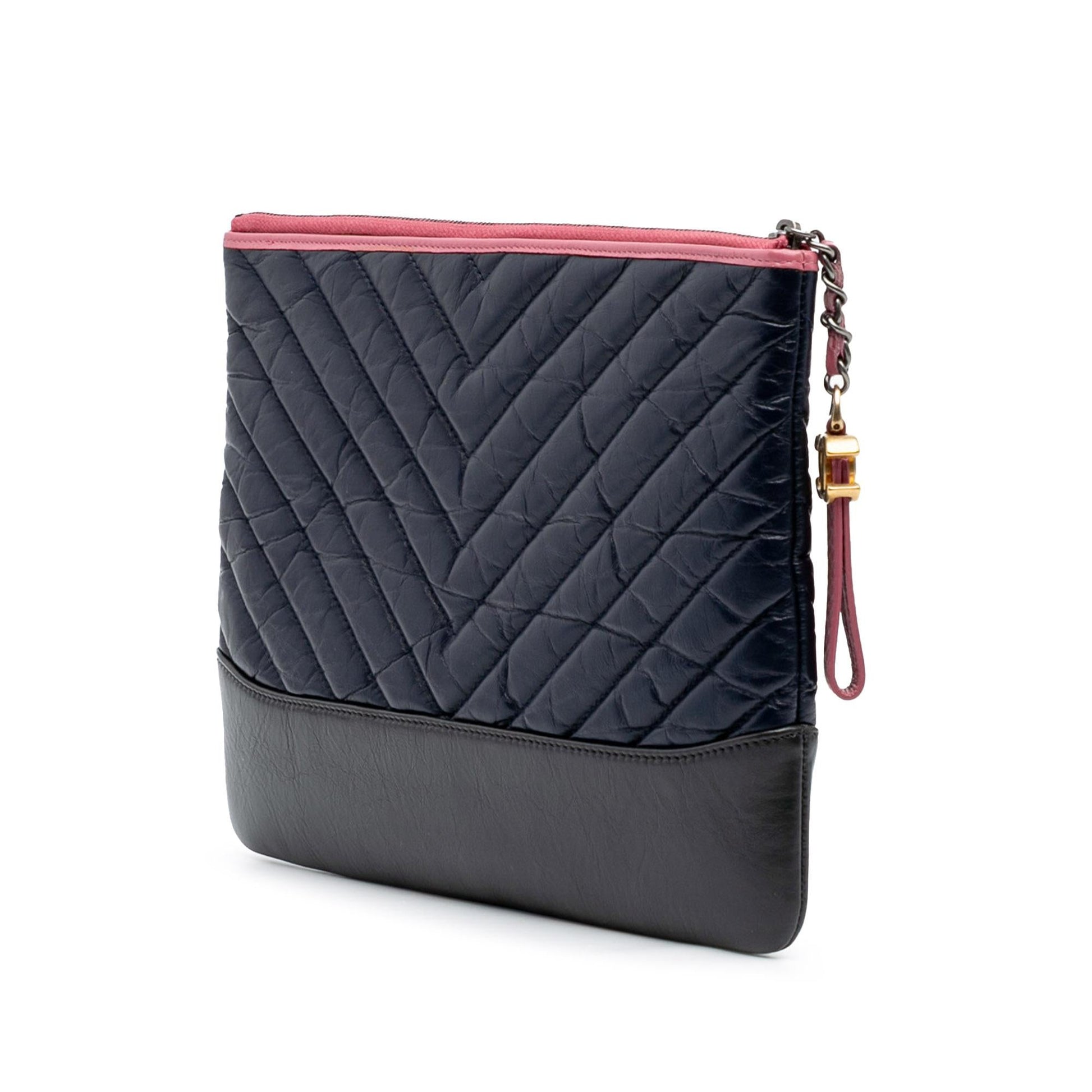 Chanel Chevron Aged Calfskin Gabrielle Cosmetic Clutch Bag