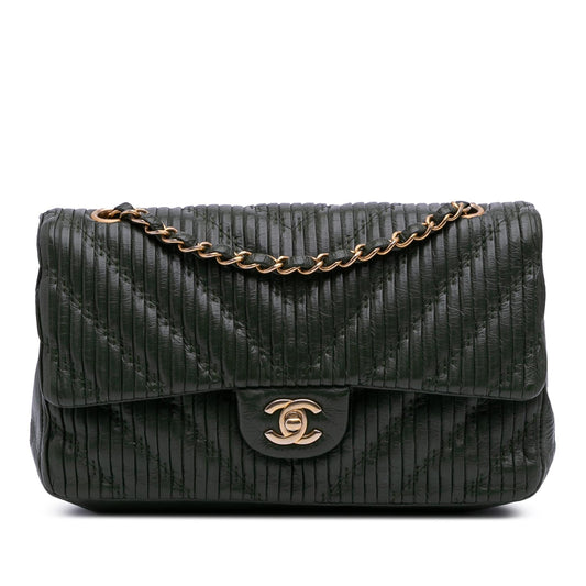 Chanel Chevron Calfskin Coco Pleats Double Flap Handbag