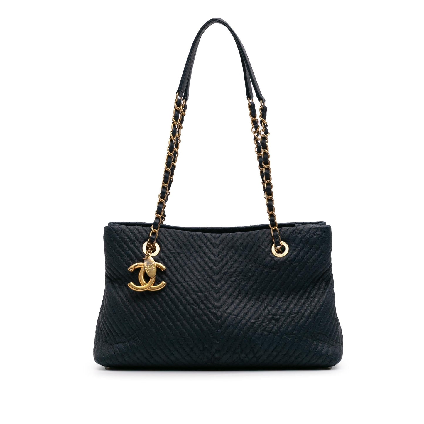 Chanel Chevron Wrinkled Calfskin Medallion Charm Key Chain Tote 1