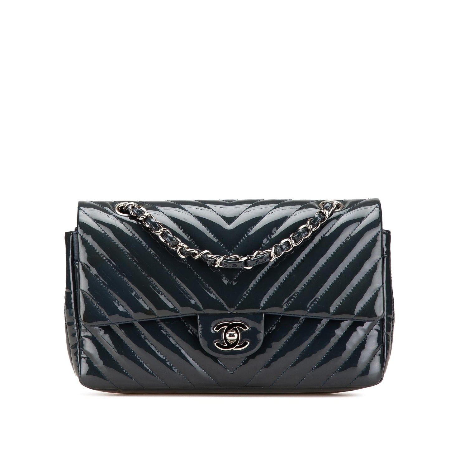 Chanel Classic Chevron Patent Double Flap Handbag Flap 3