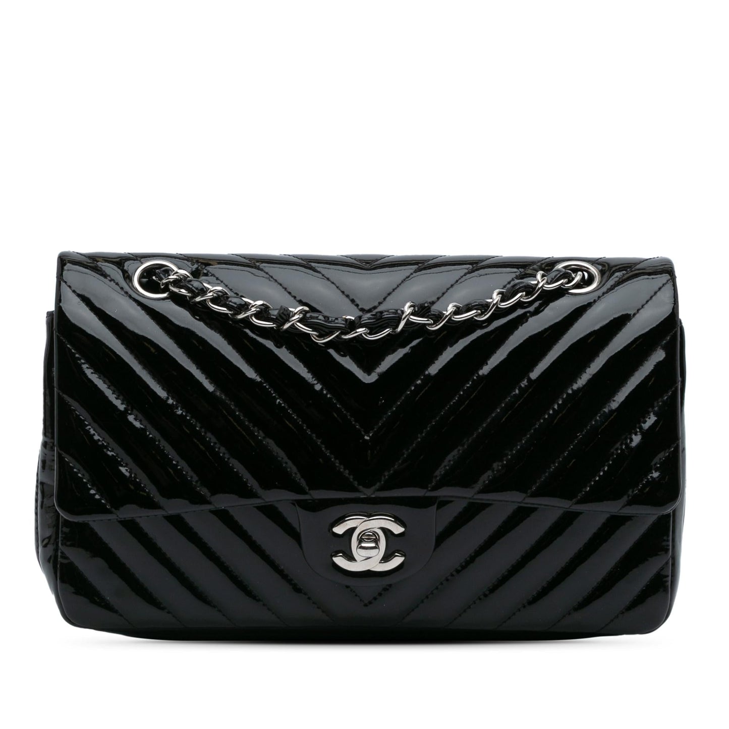 Chanel Classic Chevron Patent Double Flap Handbag Flap 4