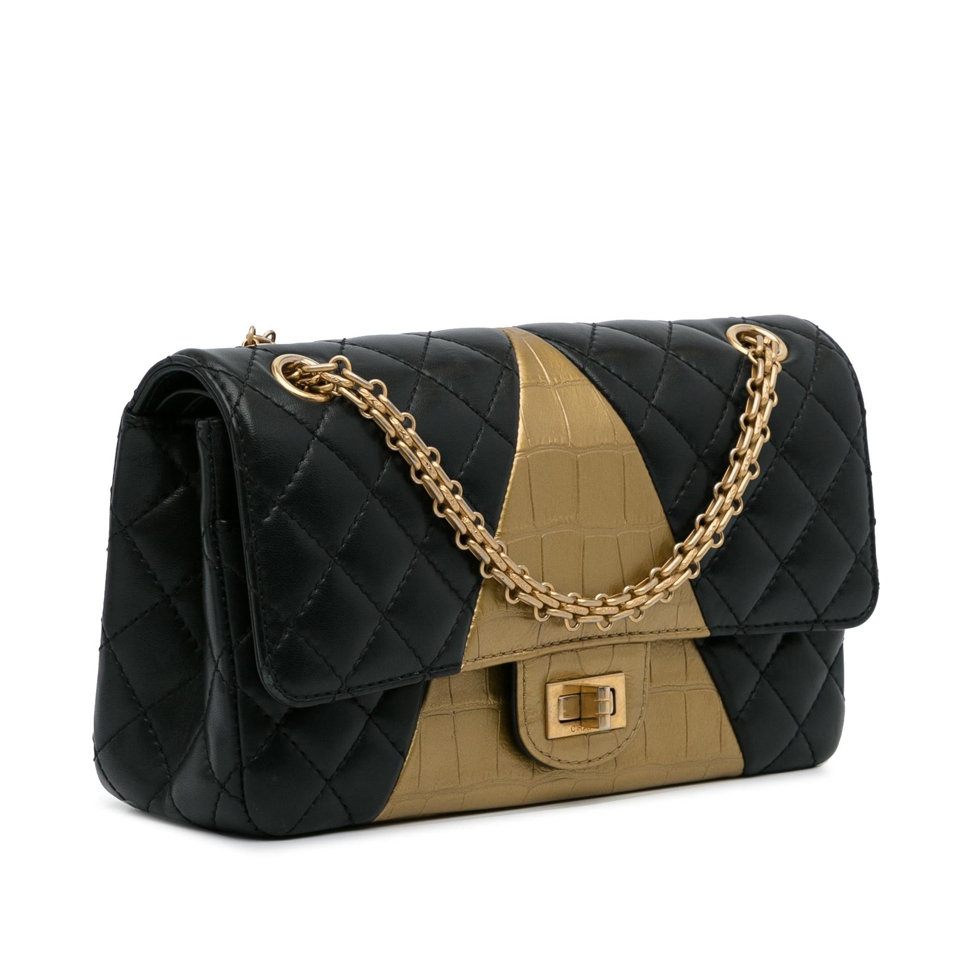 Chanel Croc Embossed Lambskin 2.55 Reissue Double Shoulder Bag