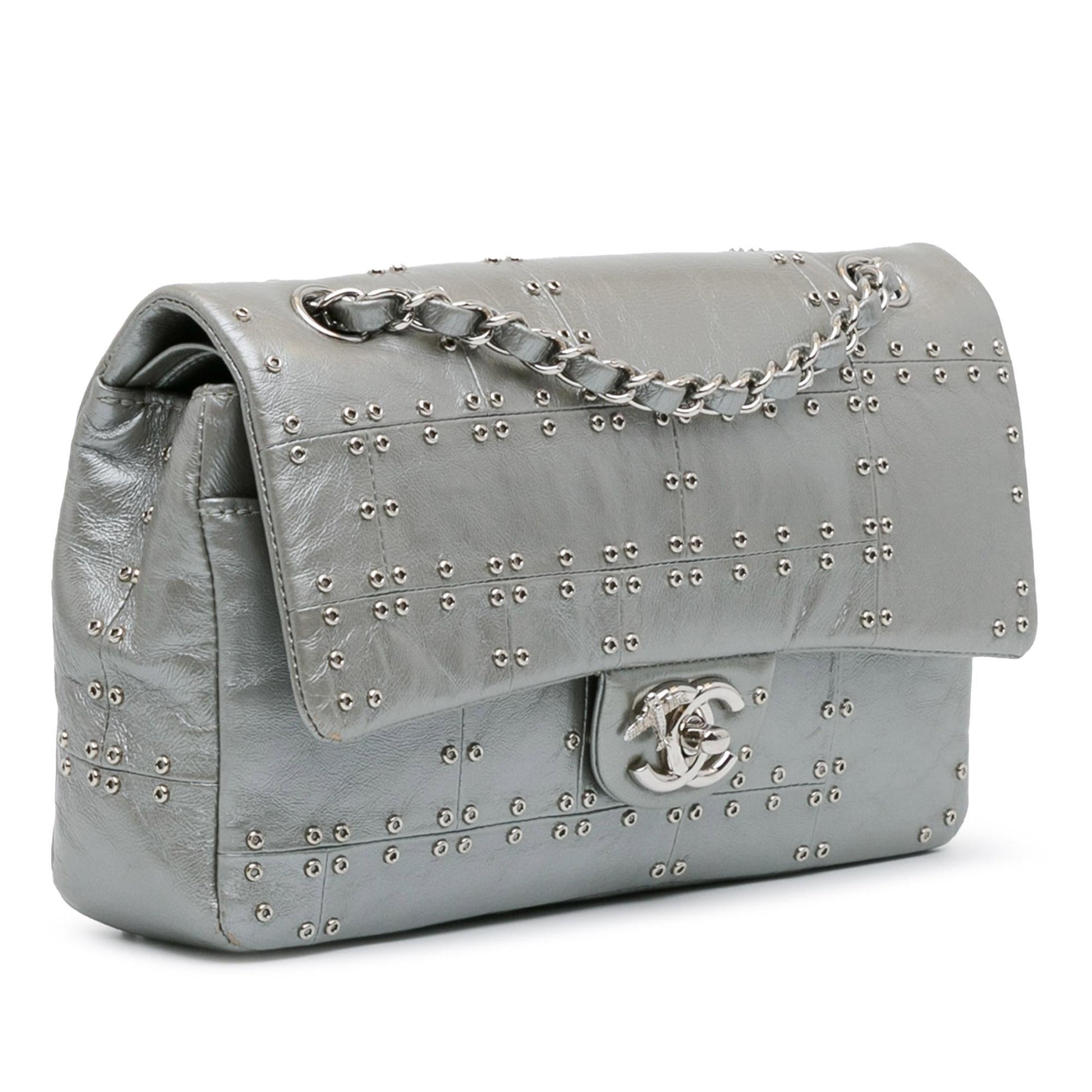 Chanel Glazed Calfskin Grommet Embellished Airline Double Handbag Shg Fbozo4