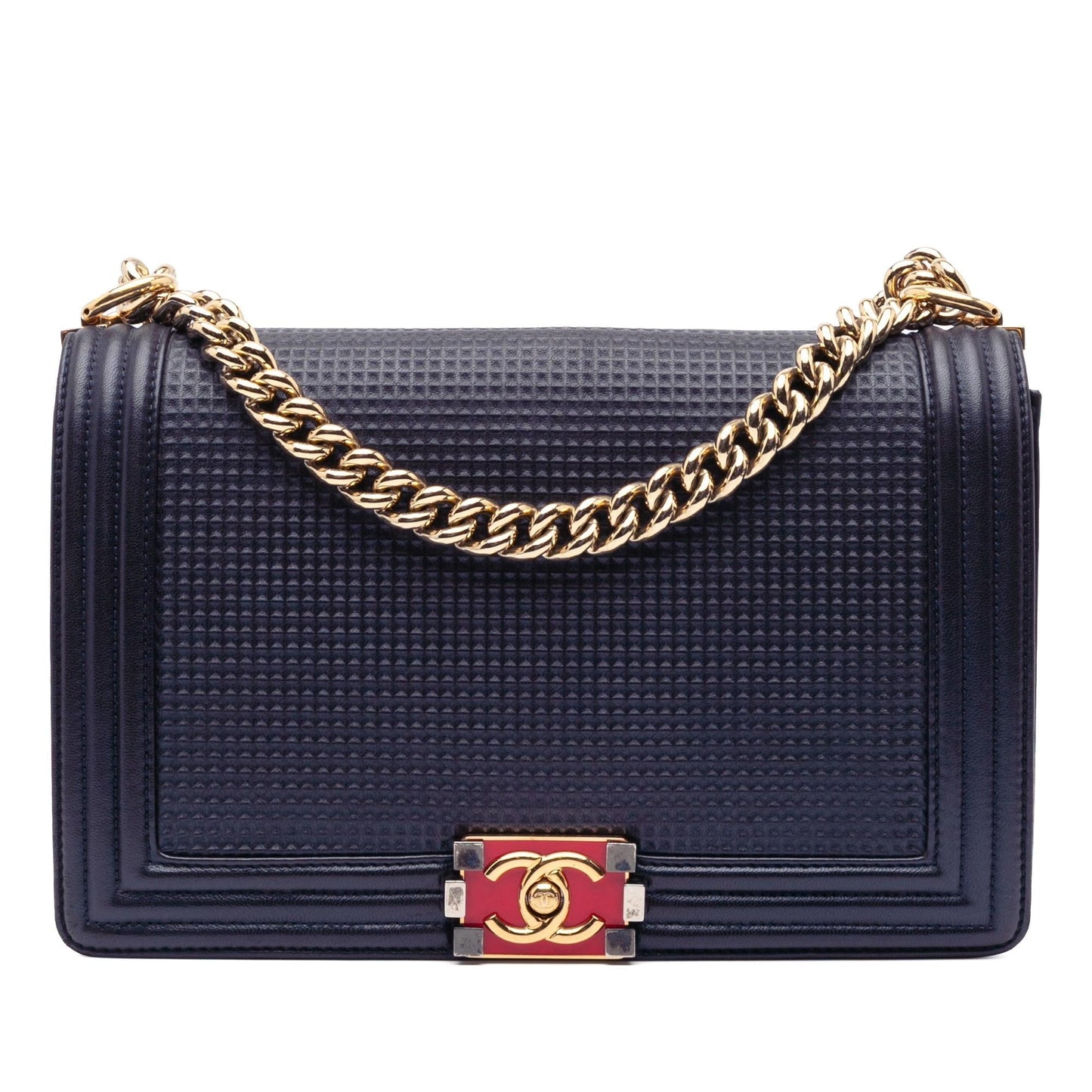 Chanel Lambskin Embossed Cube Boy Flap Handbag