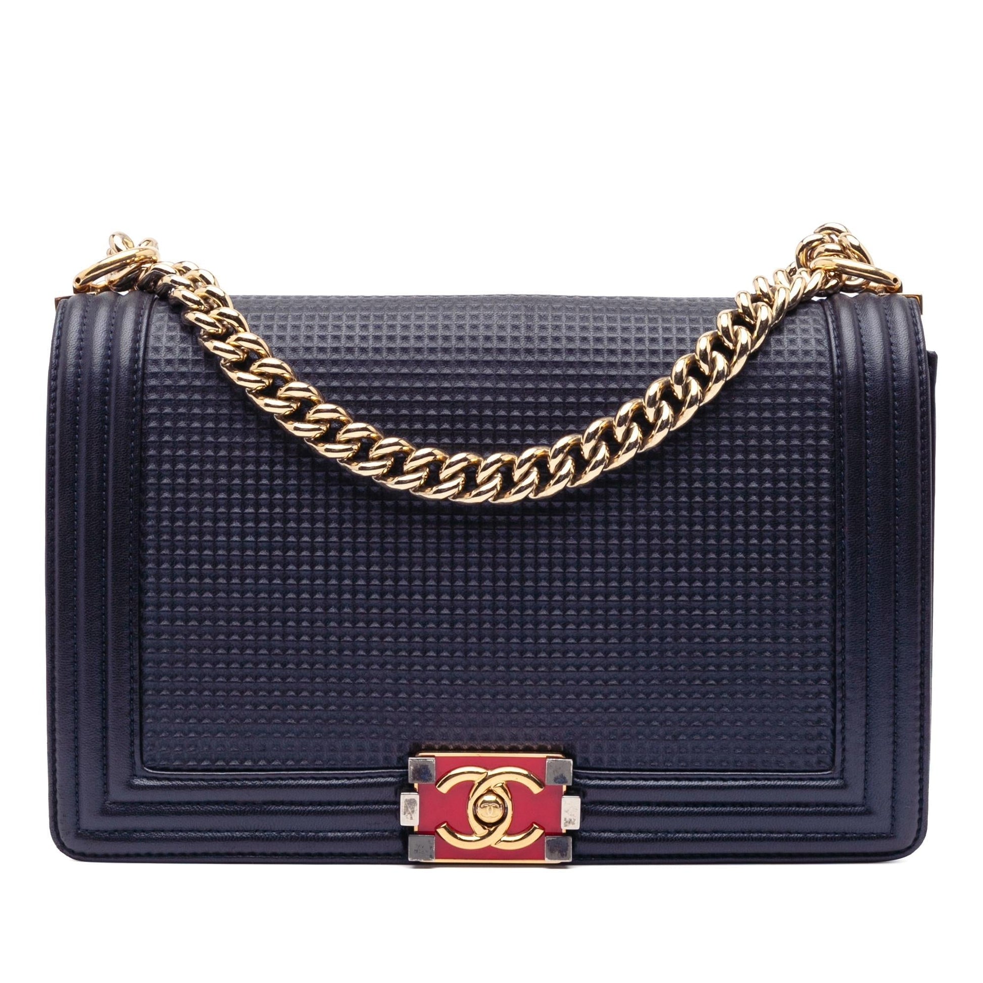 Chanel Lambskin Embossed Cube Boy Flap Handbag