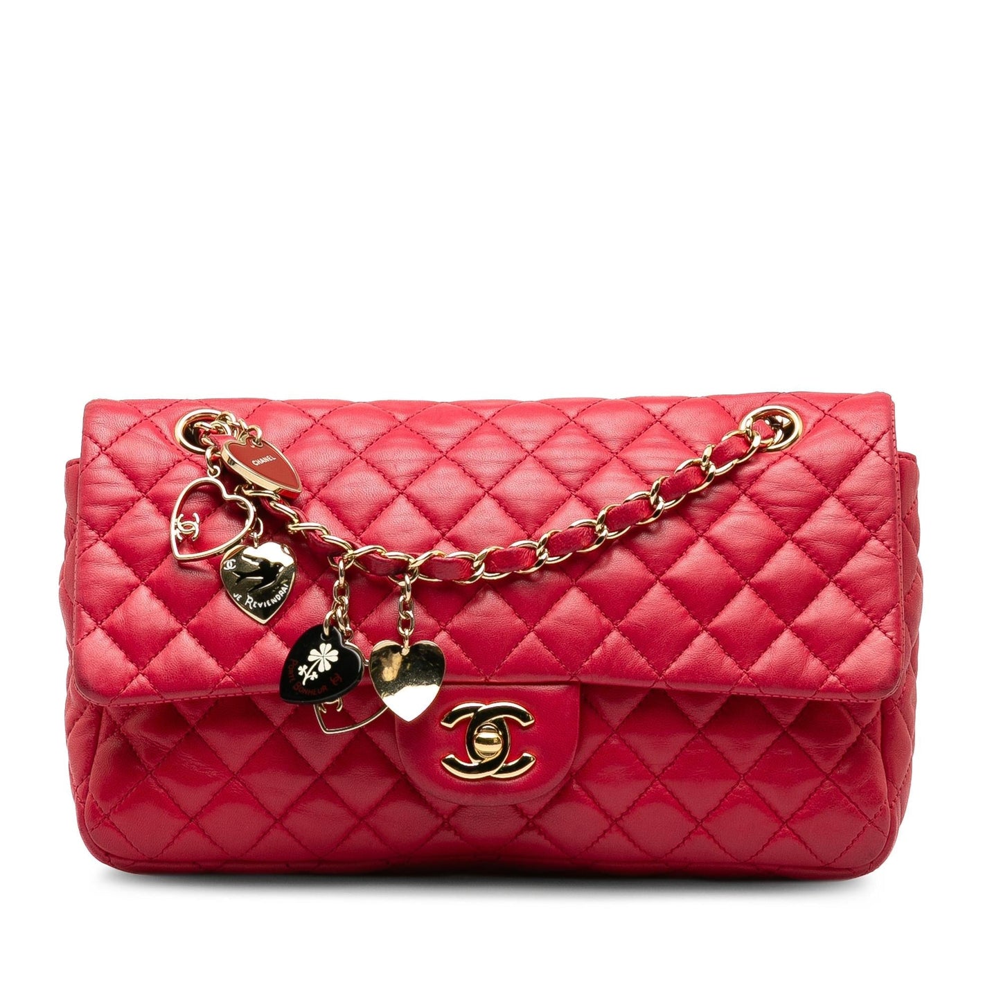 Chanel Lambskin Valentine Heart Charms Single Flap Key Chain