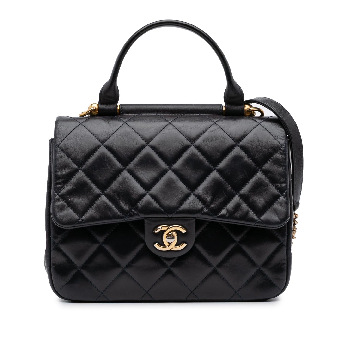Chanel Quilted Glazed Calfskin Bar Top Handle Gold Handbag