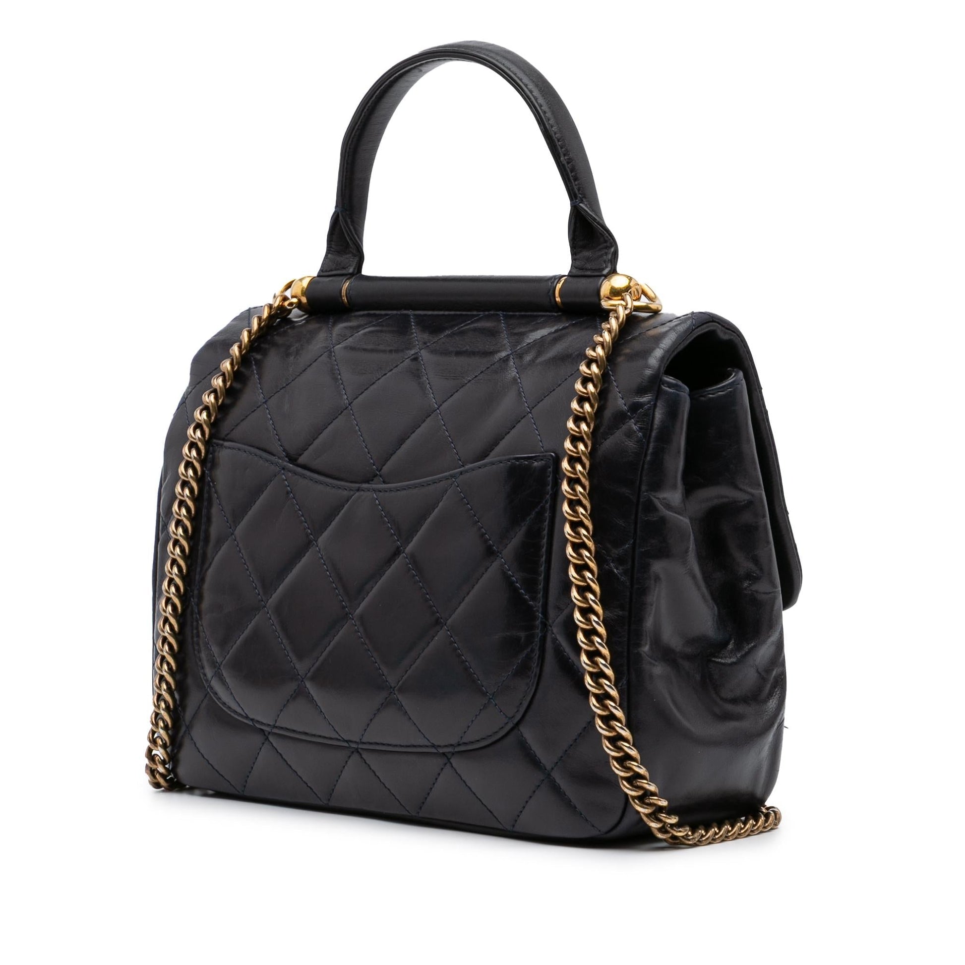 Chanel Quilted Glazed Calfskin Bar Top Handle Gold Handbag Flap 1