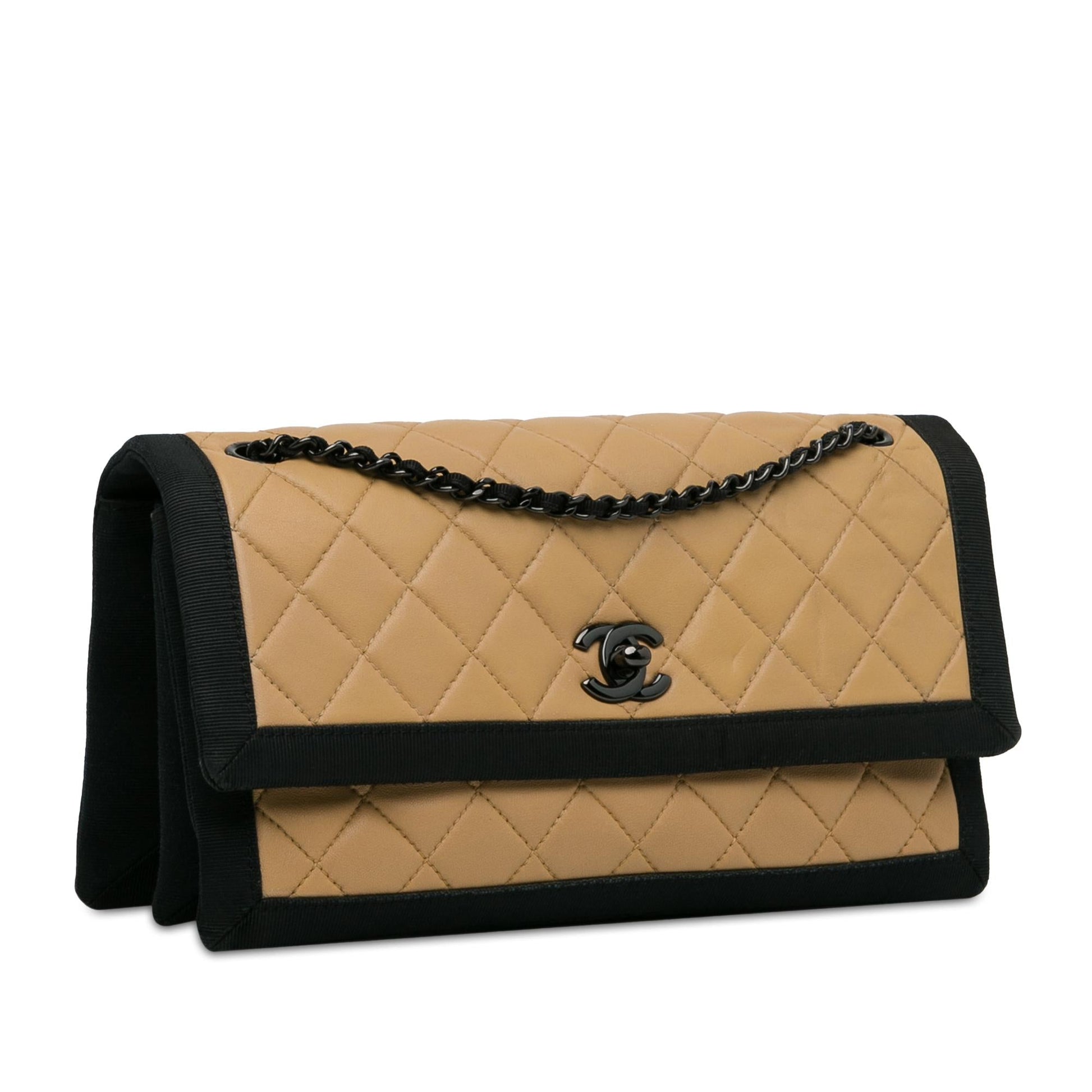 Chanel Quilted Lambskin Grosgrain Two Tone Flap Handbag
