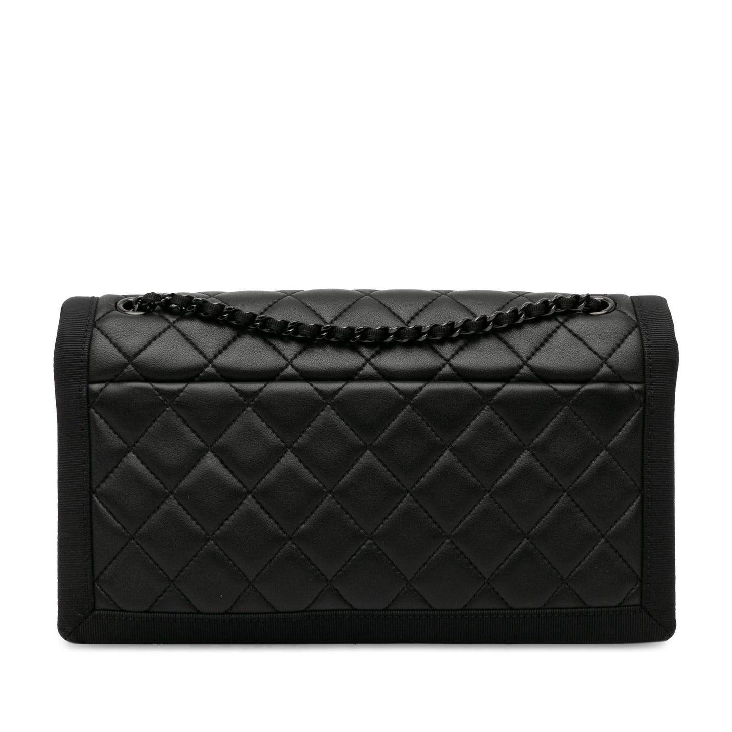 Chanel Quilted Lambskin Grosgrain Two Tone Flap Handbag Shg Igkksy