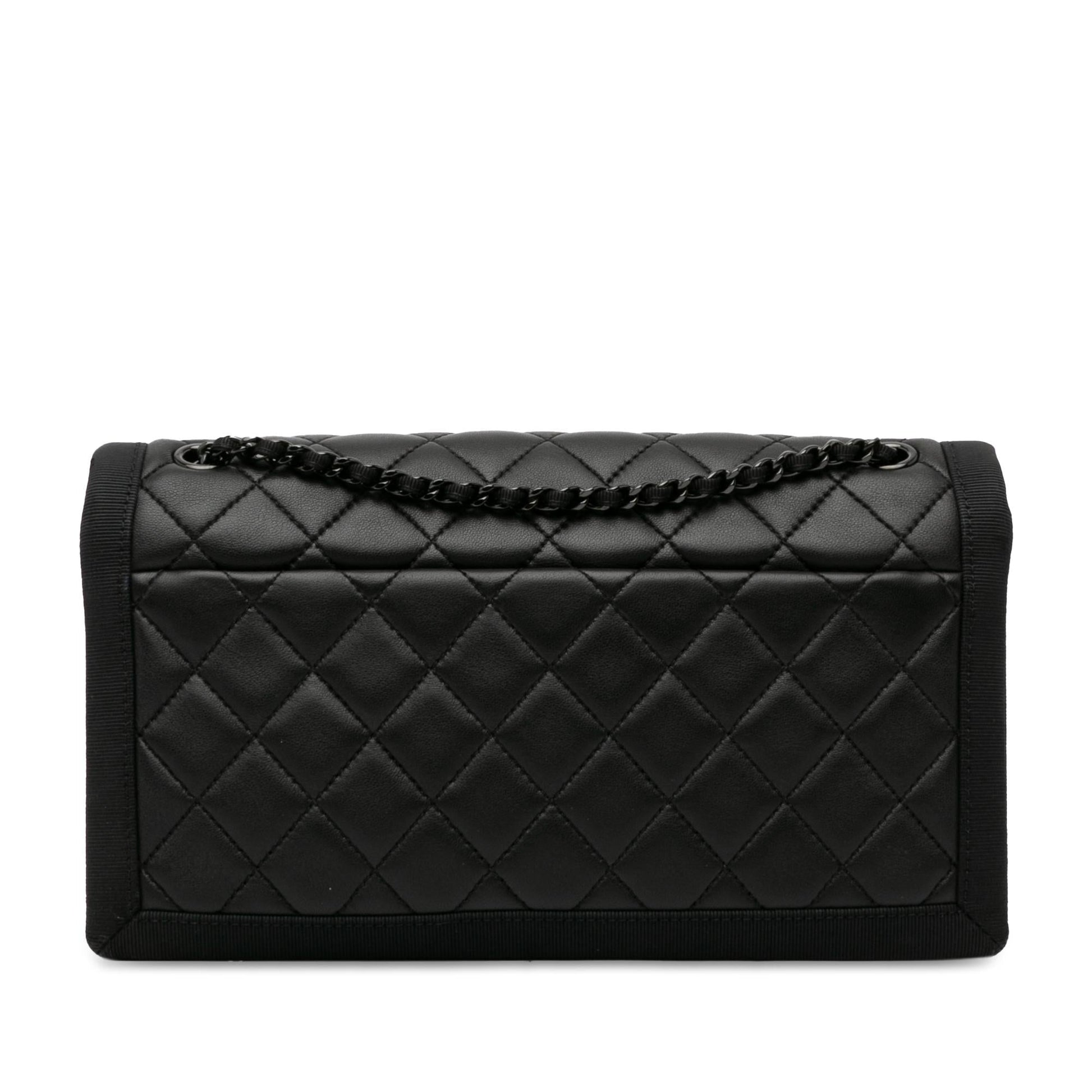 Chanel Quilted Lambskin Grosgrain Two Tone Flap Handbag Shg Igkksy
