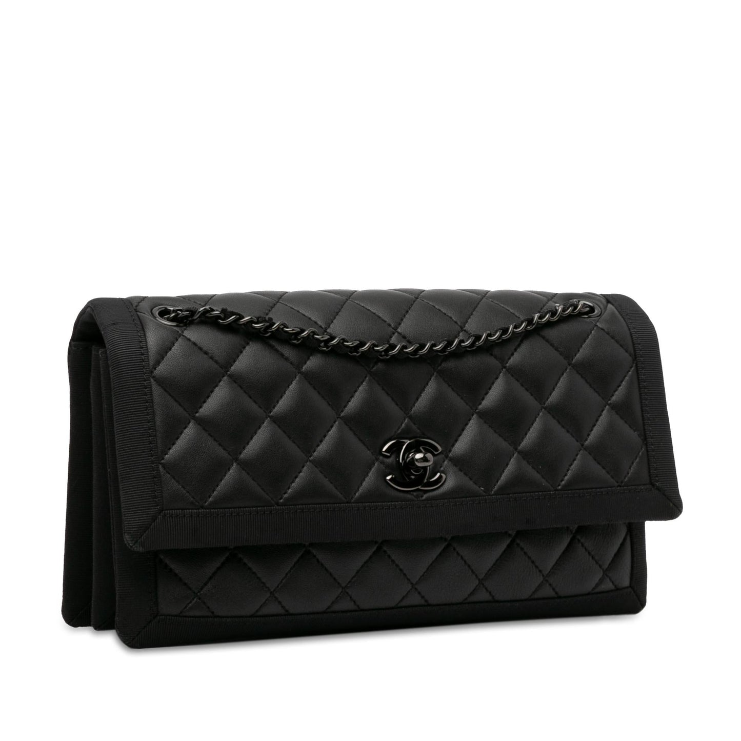 Chanel Quilted Lambskin Grosgrain Two Tone Flap Handbag Shg Igkksy