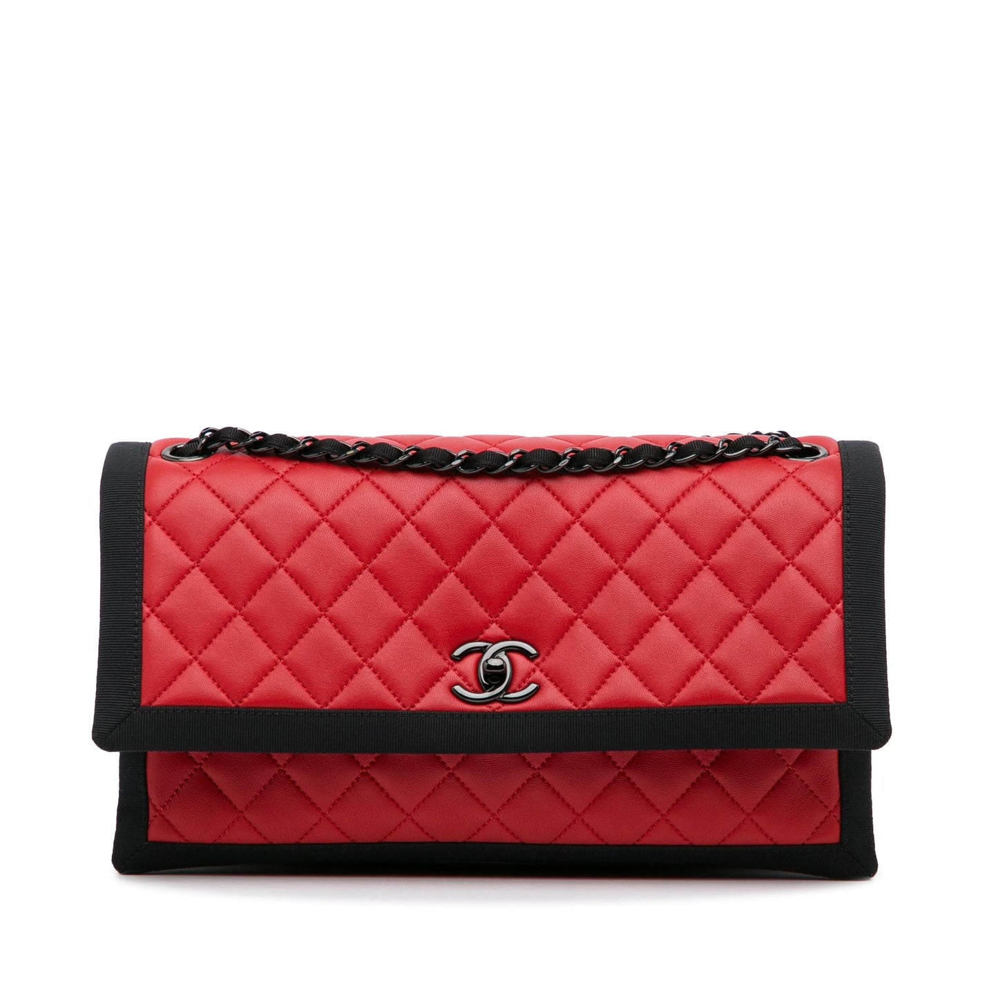 Chanel Quilted Lambskin Grosgrain Two Tone Flap Handbag Flap 1