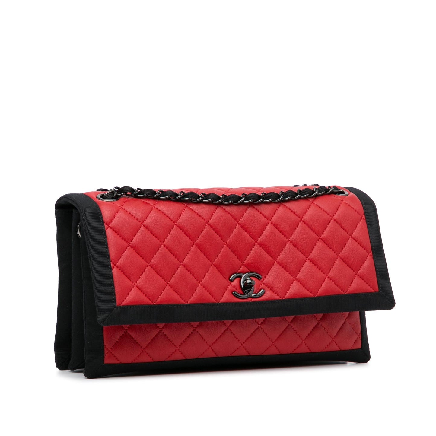 Chanel Quilted Lambskin Grosgrain Two Tone Flap Handbag Flap 1