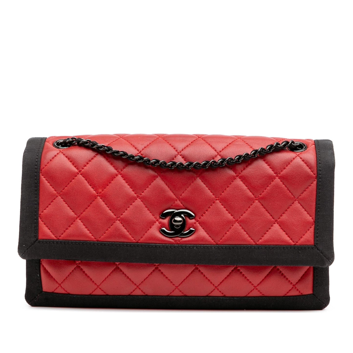 Chanel Quilted Lambskin Grosgrain Two Tone Flap Handbag Flap 3